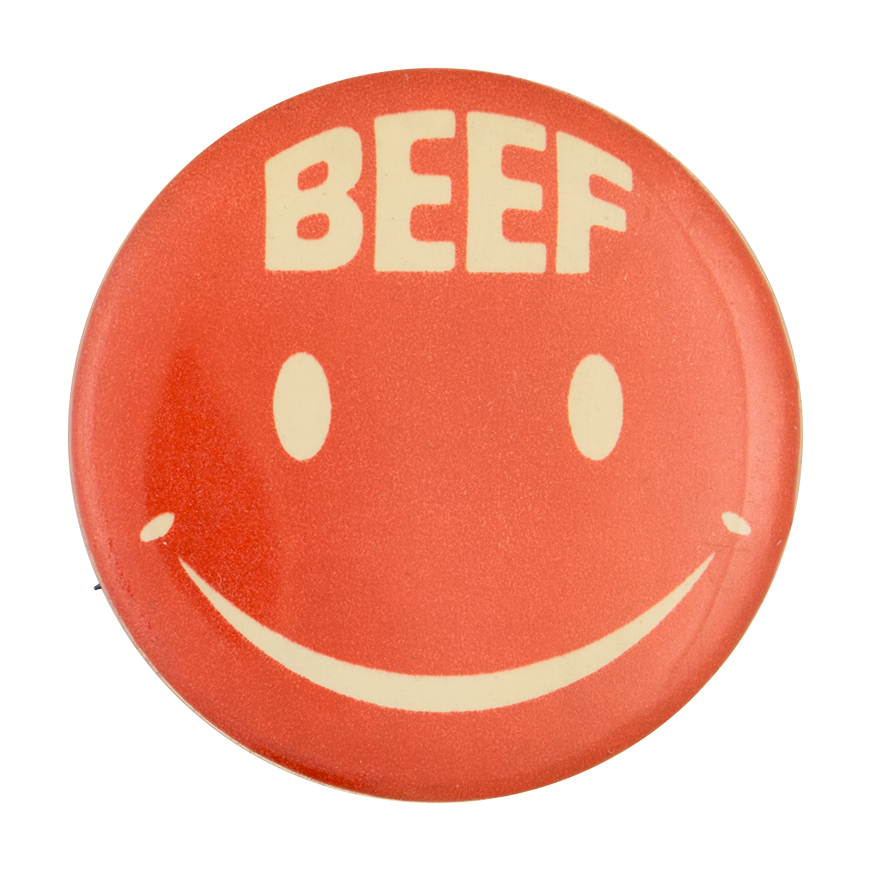 a button that says 'beef' with a smiley face