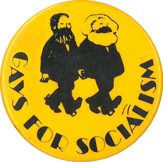 a button that says 'gays for socialism'