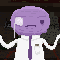 a purple man holding bags of cash