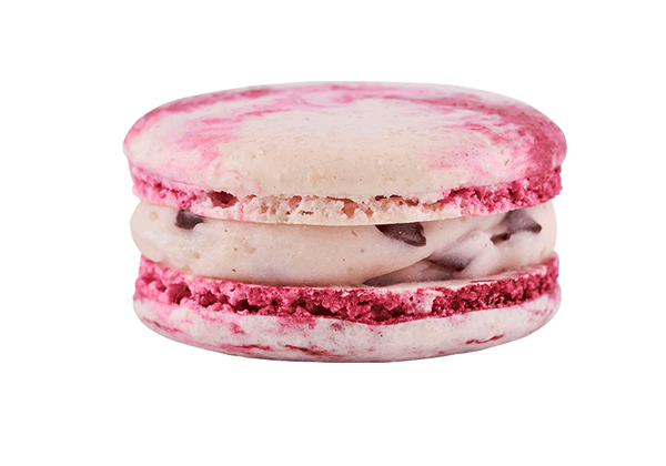 a chocolate cherry macaron