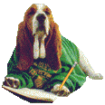 a basset hound writing in a journal