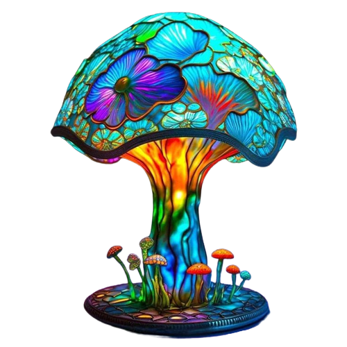 a multicolor mushroom lamp